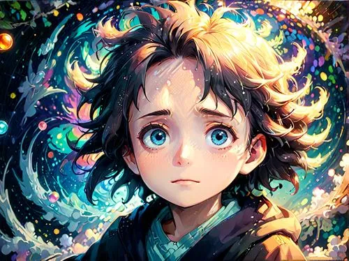 studio ghibli,killua,fae,children's background,kids illustration,portrait background,child fairy,illustrator,child portrait,mystical portrait of a girl,fantasy portrait,girl in a wreath,girl with speech bubble,fairy galaxy,falling star,worried girl,cg artwork,edit icon,little girl in wind,shirakami-sanchi,Anime,Anime,Cartoon