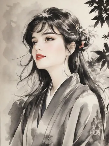 uemura,geisha girl,japanese art,japanese woman,geiko,geisha,Digital Art,Ink Drawing