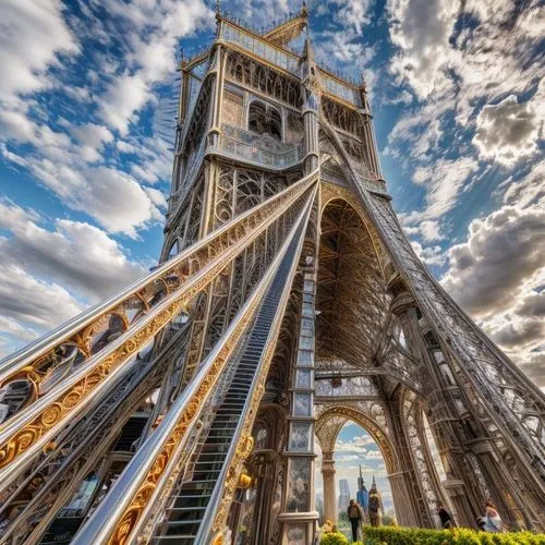 tower bridge,observation tower,golden gate,dubai frame,golden bridge,lookout tower,torre,leaning tower of pisa,tower,white tower,the eiffel tower,bridge new europe,watchtower,belfry,hdr,tower of babel,heavenly ladder,pisa tower,bell tower,eiffel tower