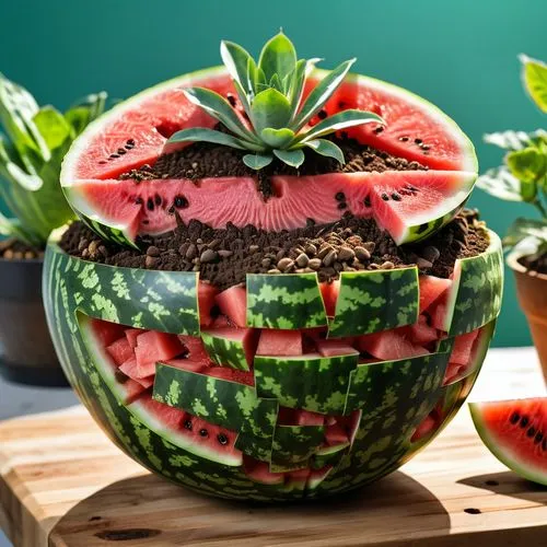 Cut out the inside of watermelon rinds and fill them with soil to create unique and colorful planters. They're especially great for succulents or small herbs.,watermelon background,watermelon wallpape