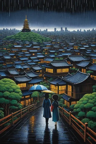 shirakami-sanchi,japanese art,japan landscape,tsukemono,japanese umbrellas,kyoto,cool woodblock images,studio ghibli,osaka castle,rainy season,rokuon-ji,tokyo,kanazawa,asakusa,japan's three great night views,golden pavilion,japanese umbrella,japanese architecture,tokyo ¡¡,the golden pavilion,Illustration,Abstract Fantasy,Abstract Fantasy 12