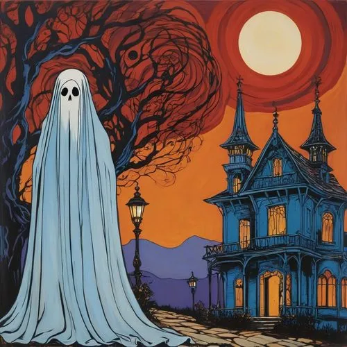 ghostley,halloween poster,ghost castle,halloween ghosts,fantasma,the haunted house,Art,Artistic Painting,Artistic Painting 01