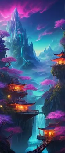 fantasy landscape,purple landscape,futuristic landscape,cartoon video game background,mushroom landscape,landscape background,caverns,fairy village,fairy world,wonderlands,skylands,background design,fantasy picture,dusk background,backgrounds,aurora village,zoombinis,fantasy world,dreamlands,alfheim,Illustration,Retro,Retro 14