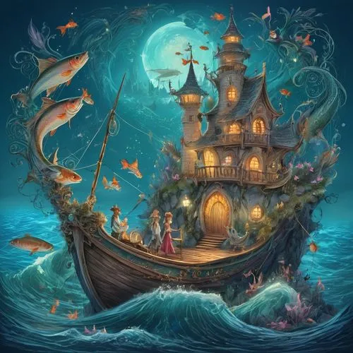 sea fantasy,fantasy picture,fantasy art,atlantica,house of the sea,waterglobe,Illustration,Realistic Fantasy,Realistic Fantasy 02