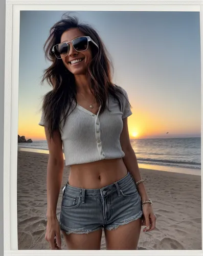 a young woman standing on top of a beach,beach background,parvathy,leigh,nicodemou,chebli,image editing