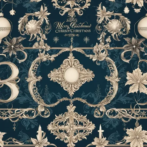 Design a vintage-inspired Christmas wallpaper with classic ornaments and handwritten wishes.,damask background,damask paper,antique background,vintage wallpaper,motifs of blue stars,frame ornaments,vi