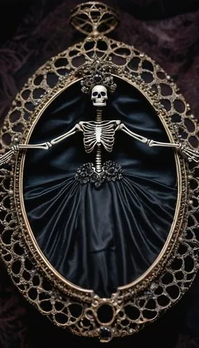 dance of death,vanitas,grave jewelry,ornate pocket watch,vintage skeleton,day of the dead skeleton,memento mori,la calavera catrina,day of the dead frame,skull bones,danse macabre,dead bride,ladies pocket watch,skeletal,skull sculpture,medieval hourglass,catrina calavera,skeleton key,calavera,la catrina,Illustration,Realistic Fantasy,Realistic Fantasy 40