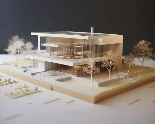 the model of a large house in the middle of a snowy forest,model house,passivhaus,archidaily,arkitekter,lasdun,aalto,3d rendering,unbuilt,dolls houses,snohetta,associati,cubic house,maquettes,neutra,t