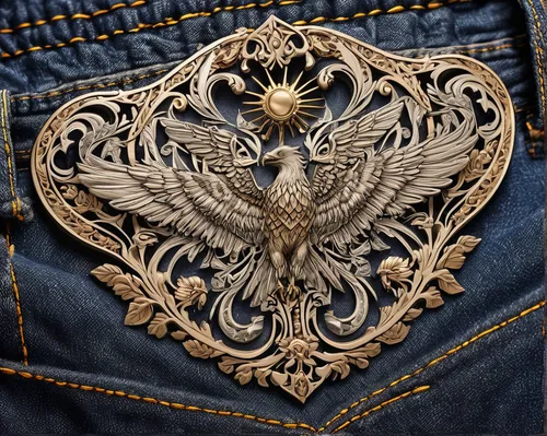 Craft a logo for new jeans that captures a sense of adventure and freedom.,belt buckle,jeans pattern,winged heart,filigree,high waist jeans,embroidery,paisley pattern,firebird,jeans pocket,carpenter j