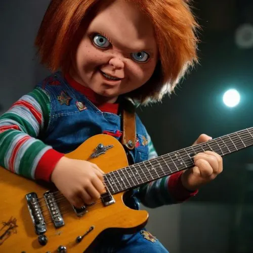 chucky tocando guitarra,voo doo doll,killer doll,clay doll,voodoo doll,string puppet,minions guitar,a voodoo doll,redhead doll,johnny jump up,wooden doll,the voodoo doll,child's play,collectible doll,