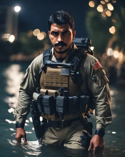 ballistic vest,water police,iraq,swat,special forces,kurdistan,military person,policeman,bodyworn,marine,dry suit,baghdad,police officer,officer,the man in the water,man holding gun and light,non-comm