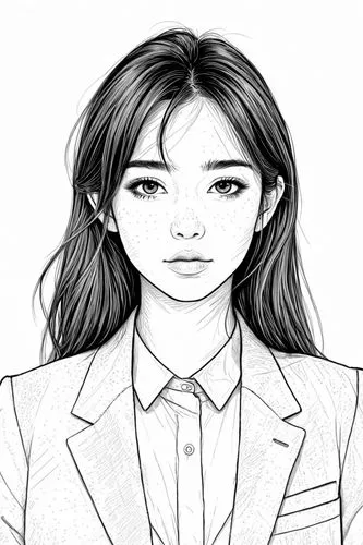 女生，线稿，线条艺术，简洁的线条，简约主义，粗线条,a woman with long hair in a jacket is drawn in line,office line art,businesswoman,business woman,mizuhara,kuchel,lineart,Design Sketch,Design Sketch,Black and white Comic