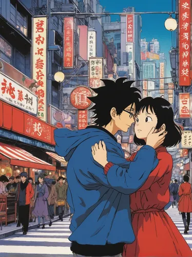 Create a romantic drama set in a bustling city during the holiday season.,red string,romantic scene,valentines day background,anime japanese clothing,love in air,hands holding,the hands embrace,hug,gi