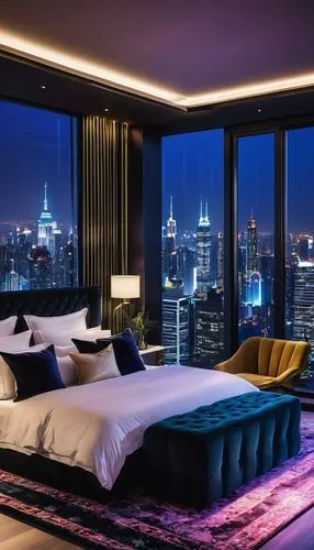 great room,sleeping room,penthouses,manhattan skyline,swissotel,luxury hotel,Photography,General,Realistic