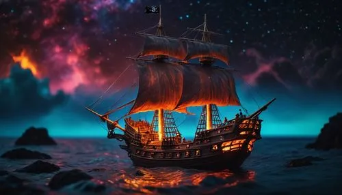 fantasy picture,fireships,sailing ship,sea sailing ship,maelstrom,pirate ship,fireship,galleon,sail ship,caravel,spelljammer,sailing ships,ghost ship,sea fantasy,fantasy art,3d fantasy,viking ship,commandeer,voyaging,star ship,Photography,General,Cinematic