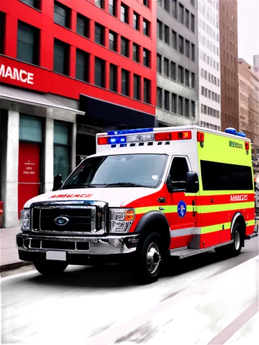 Ambulance, emergency vehicle, red body, flashing lights, sirens blaring, loud sounds, city street, daytime, dynamic angle, shallow depth of field, high contrast, vivid colors, realistic details.,a amb