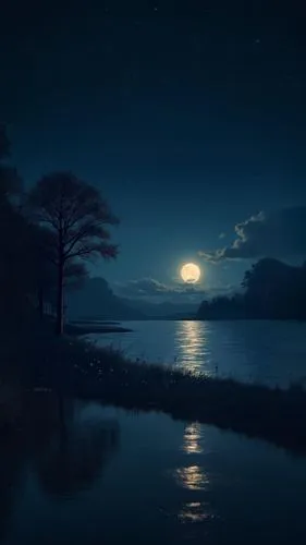 moonlit night,moonlit,moonlight,evening lake,night scene,moon and star background