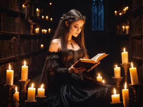 spellbook,magick,gothic woman,gothic portrait,bibliophile,lectio,Illustration,Realistic Fantasy,Realistic Fantasy 02