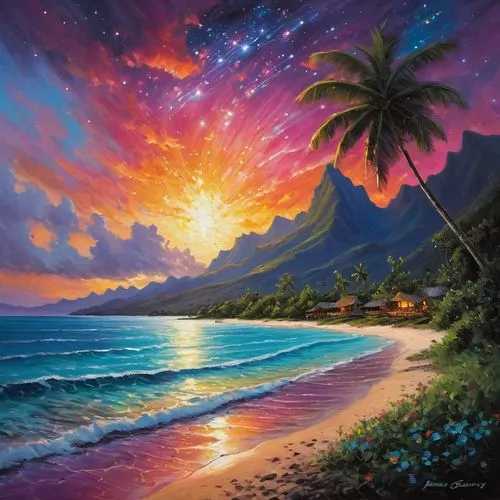 beach landscape,luau,hawai,beach scenery,tropical sea,coastal landscape,landscape background,tropical beach,dream beach,molokai,tahiti,maui,sunrise beach,paraiso,sunset beach,ocean paradise,samoa,aloha,paradisus,paradisiacal,Conceptual Art,Oil color,Oil Color 06