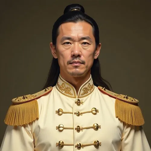 Portrait of a man with dark hair in a cream-colored ceremonial uniform with gold epaulettes and collar.,a japanese man wearing the imperial garb,sityodtong,tanigaki,takayuki,jiangdong,yukihiro,zhiyong