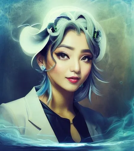 fantasy portrait,nami,the sea maid,world digital painting,portrait background,geisha,custom portrait,tiber riven,digital painting,aquarius,elsa,fantasy picture,asian woman,fuki,siu mei,ice queen,water rose,phuquy,mulan,dragon li