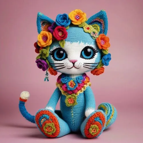 flower cat,doll cat,felino,flower animal,blossom kitten,crocheted,alberty,la catrina,lucky cat,gato,calico cat,handmade doll,artist doll,miao,whimsical animals,mignonne,kittani,fertik,cute cat,calaverita sugar,Illustration,Abstract Fantasy,Abstract Fantasy 10