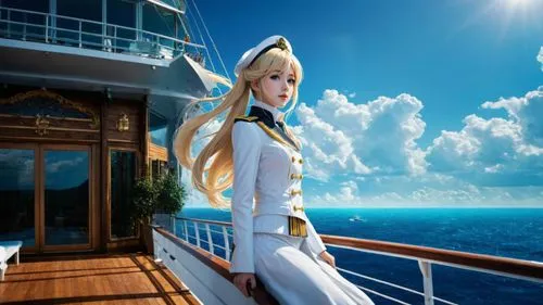 stands on the deck ,cruiseferry,cruiseliner,at sea,sea fantasy,on a yacht,superferry,easycruise,ferry,delta sailor,yachtswoman,sailor,nautical star,sailings,hadrianic,belldandy,silversea,marineau,on t