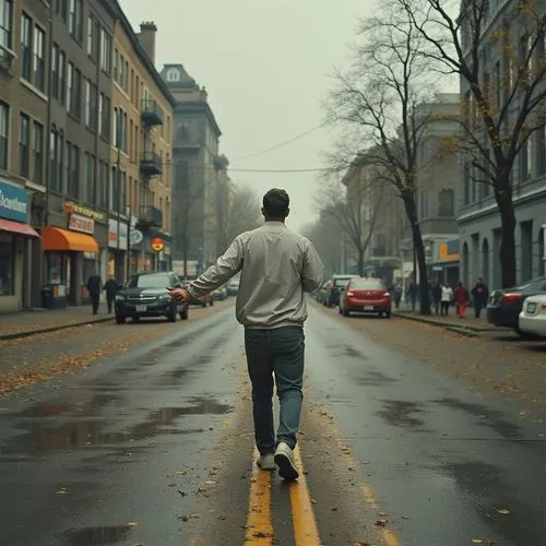 a pedestrian,pedestrian,two meters,walking man,walking in the rain,crewdson