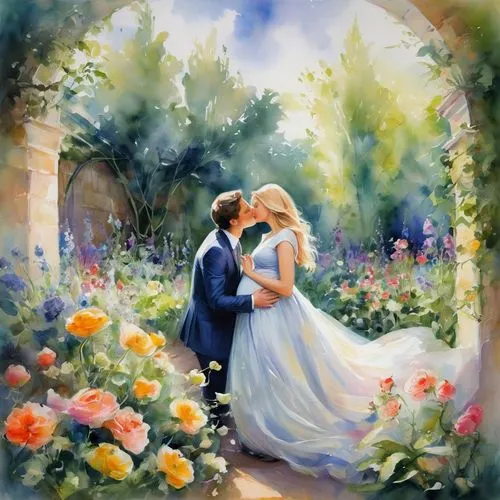 wedding couple,romantic scene,wedding frame,romantic portrait,watercolor background,young couple,bride and groom,wedding photo,watercolor roses and basket,flower painting,wedding invitation,springtime background,disney rose,fairytale,oil painting on canvas,wedding flowers,wedding decoration,flower background,floral greeting,flower garden,Illustration,Paper based,Paper Based 11