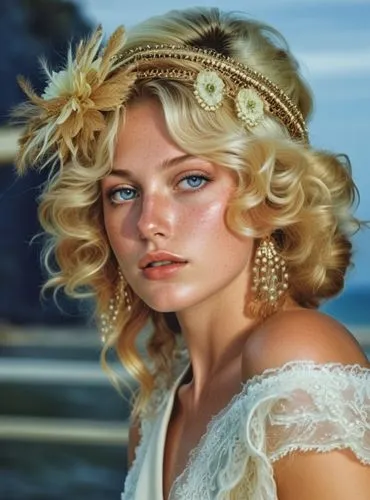 a woman with blond hair wearing large earrings,connie stevens - female,eleniak,vintage angel,tanith,annaud,reinette,Photography,General,Realistic