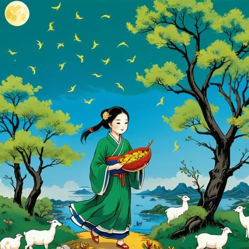 chuseok,guobao,mid-autumn festival,rongfeng,qibao,yiping,kuangyin,zhiyuan,qilin,jianshe,hanxiong,xueliang,jiaozhi,xianning,haiping,xiaojian,woman eating apple,xiaohua,xuebing,wangmo,Unique,Design,Sticker