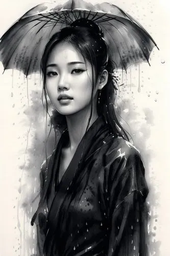 young beauty female in the rain,geisha girl,rainswept,geisha,in the rain,rainy,asian umbrella,japanese woman,rainwear,rain,rained,rainy day,rainy season,heavy rain,rainstorm,vietnamese woman,mulan,asi