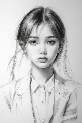 女孩，白色背景，黑白，素描,a pencil drawing of a  in front of a white wall,girl drawing,girl portrait,girl with speech bubble,a girl's smile,pencil frame,young girl,Illustration,Black and White,Black and White 35