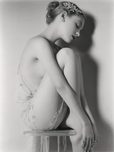 Pour her sweet open eyes,a woman sitting on top of a stool,stanwyck,mary pickford - female,ziegfeld,blumenfeld,lillian gish - female,joan crawford-hollywood,Photography,Black and white photography,Bla