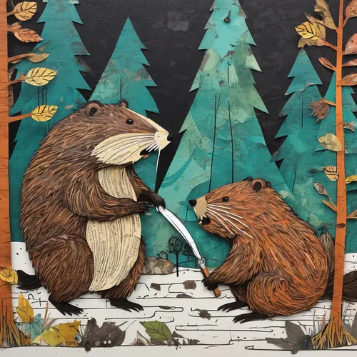 beavers,brown bears,woodland animals,forest animals,winter animals,beaver,the bears,otters,bear kamchatka,grizzlies,anthropomorphized animals,fairbanks,bears,marmot,whimsical animals,fall animals,raccoons,bear cubs,squirrels,nordic bear,Unique,Paper Cuts,Paper Cuts 06