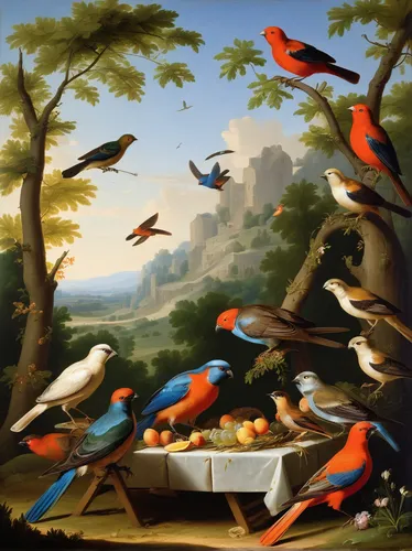 birds on a branch,bird food,birds on branch,robert duncanson,food for the birds,migratory birds,bird painting,edible parrots,bird feeding,flying food,tropical birds,ornithology,bird supply,bird kingdom,bird bird kingdom,flock of birds,feeding birds,birds in flight,birds,the birds,Art,Classical Oil Painting,Classical Oil Painting 33