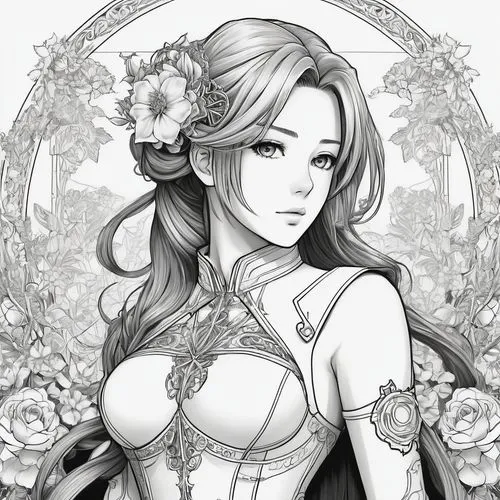 aerith,margaery,noblewoman,diaochan,sophitia,white rose snow queen,Illustration,Black and White,Black and White 03