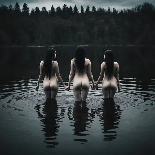 the three graces,naiads,sirens,priestesses,hekate,norns,Illustration,Realistic Fantasy,Realistic Fantasy 46