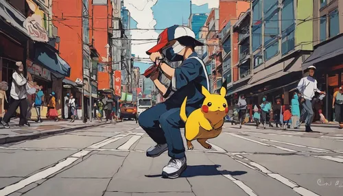 pokemon go,2d,pokemongo,anime japanese clothing,anime 3d,world digital painting,pikachu,yuzu,anime cartoon,pokemon,low poly,yellow purse,low-poly,pokémon,tokyo,street artist,studio ghibli,street scene,ginza,pedestrian,Conceptual Art,Oil color,Oil Color 08