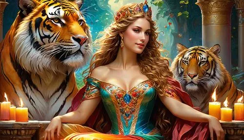 fantasy art,fantasy picture,tigress,fireheart,mabon,leos,felids,celtic queen,priestesses,priestess,sorceresses,tigris,sorceress,asherah,oshun,magick,queenship,prosperity and abundance,faires,tigra,Conceptual Art,Fantasy,Fantasy 05