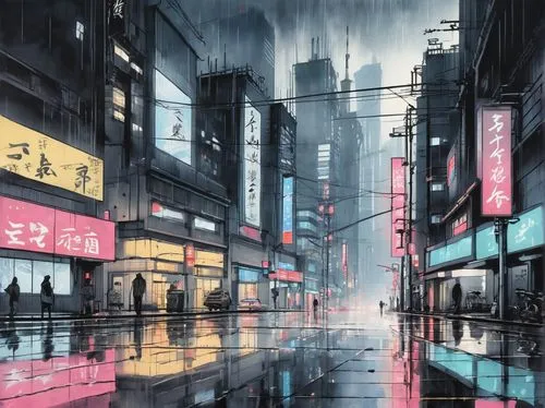 shinjuku,akiba,tokyo,tokyo city,ikebukuro,kamurocho,cybercity,kabukiman,cityscape,akihabara,kabukicho,meguro,akira,mongkok,shanghai,osaka,cyberpunk,jongno,tokio,shibuya,Illustration,Paper based,Paper Based 30