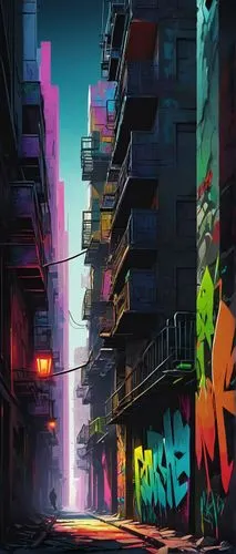 colorful city,suburb,neon arrows,graffiti,urban,neon,cityscape,cyberpunk,alley,honolulu,alleyway,graffiti art,80's design,80s,neon colors,neon ghosts,world digital painting,tokyo city,neon candies,neon lights,Conceptual Art,Sci-Fi,Sci-Fi 07