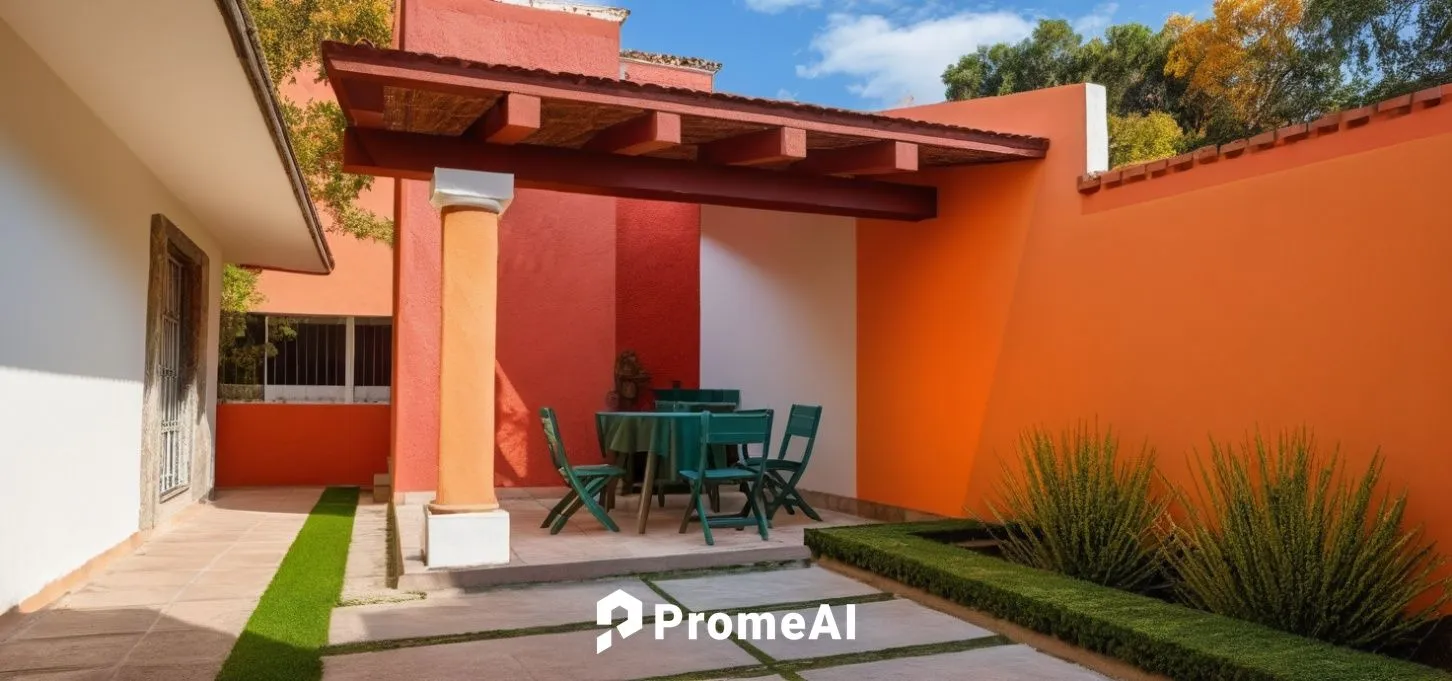 REMODELACION DE UNA CASA CON ESTILO MEXICANO, USO DE COLORES VIVOS, MADERA, PISOS DE BARRO, FLORES Y UN ESPEJO DE AGUA CON FUENTE EN UN MURO,outdoor dining area with an orange wall,patios,patio,casita