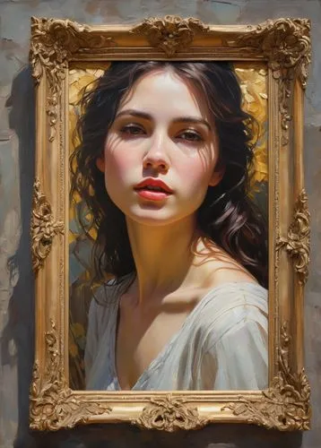 fantasy portrait,romantic portrait,oil painting,cassandra,portrait background,pittura,principessa,portrait of a girl,young woman,belle,digital painting,mystical portrait of a girl,painting technique,juliet,oil painting on canvas,world digital painting,girl portrait,liliana,golden frame,artist portrait,Conceptual Art,Oil color,Oil Color 05