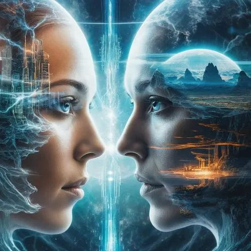 An advanced science fiction world appears before our eyes, 3000 years later,telepath,parallel worlds,interconnectedness,precognition,face to face,panpsychism,connectedness,envisioneering,parallel worl