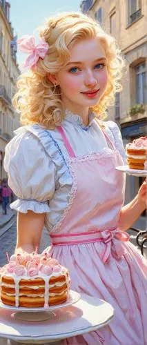 pastry chef,pâtisserie,cake decorating,fondant,eieerkuchen,waitress,galette des rois,hoopskirt,pink cake,pastry shop,pink icing,petit gâteau,confectioner,reibekuchen,viennese cuisine,tea party,bundt cake,cake decorating supply,french confectionery,piping tips,Illustration,Realistic Fantasy,Realistic Fantasy 04