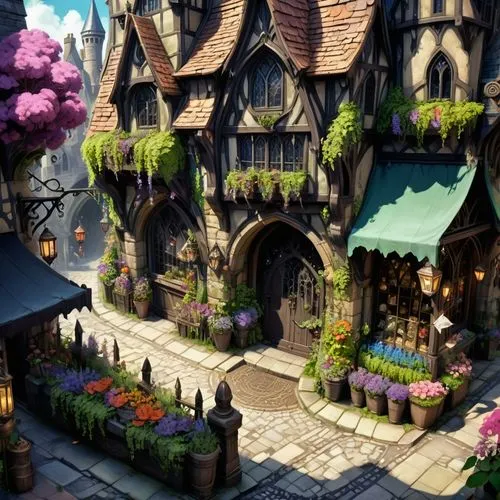 fairy village,sylvania,knight village,aurora village,fairy tale castle,flower shop,Conceptual Art,Fantasy,Fantasy 26