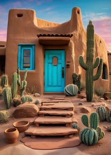 miniature house,desert landscape,desert desert landscape,3d render,desert,clay house,pueblo,claymation,flowerful desert,desert background,cacti,pueblito,the desert,cinema 4d,southwestern,diorama,puebloans,3d background,fairy door,mud village,Conceptual Art,Oil color,Oil Color 21