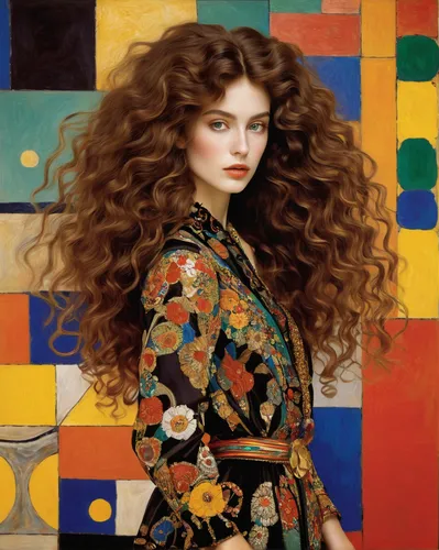 buddleia,gypsy hair,portrait of a girl,russian folk style,persian,merida,orientalism,italian painter,bouffant,lantana,fashion illustration,oriental longhair,artist color,girl-in-pop-art,young woman,tanacetum balsamita,russian doll,marigold,rosa curly,miss circassian,Photography,Fashion Photography,Fashion Photography 24