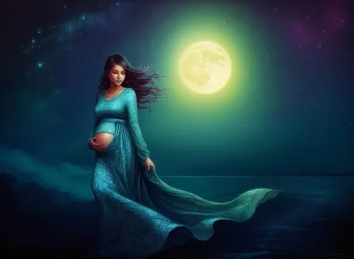 Beautiful pregnancy young womaan,selene,blue moon rose,moonlit night,blue moon,nightdress,moonshadow,moonchild,fantasy picture,moonlit,moondance,moonbeams,moonlighted,moonstruck,moonbeam,moon shine,mo